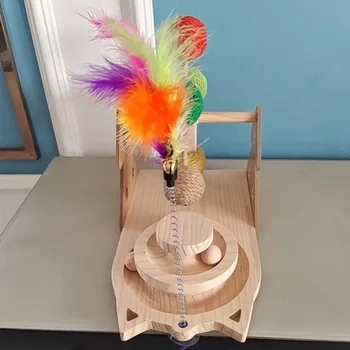 3-in-1 Multi-Functional Interactive Cat Toy Set - Interactive Ferris Wheel Sisal Ball, Cat Teaser Wand, And Solid Wood Cat 3