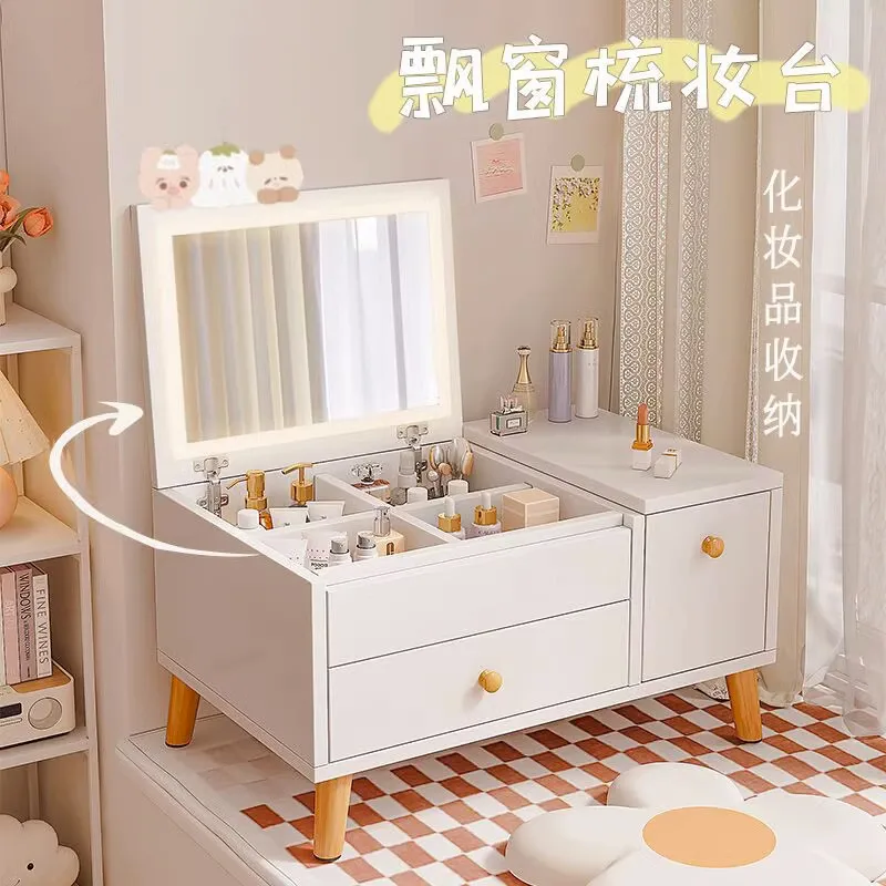 

Bay window dressing table storage cabinet integrated bedroom small unit makeup table modern and minimalist internet celebrity In