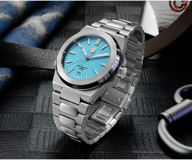 matte light blue horizontal stripes date dialwarranty: 2 years