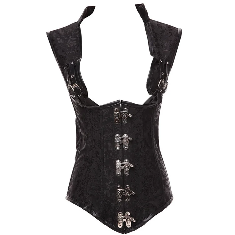

Black Steampunk Corset Steel Boned Gothic Punk Overbust Bustier Corselet Top