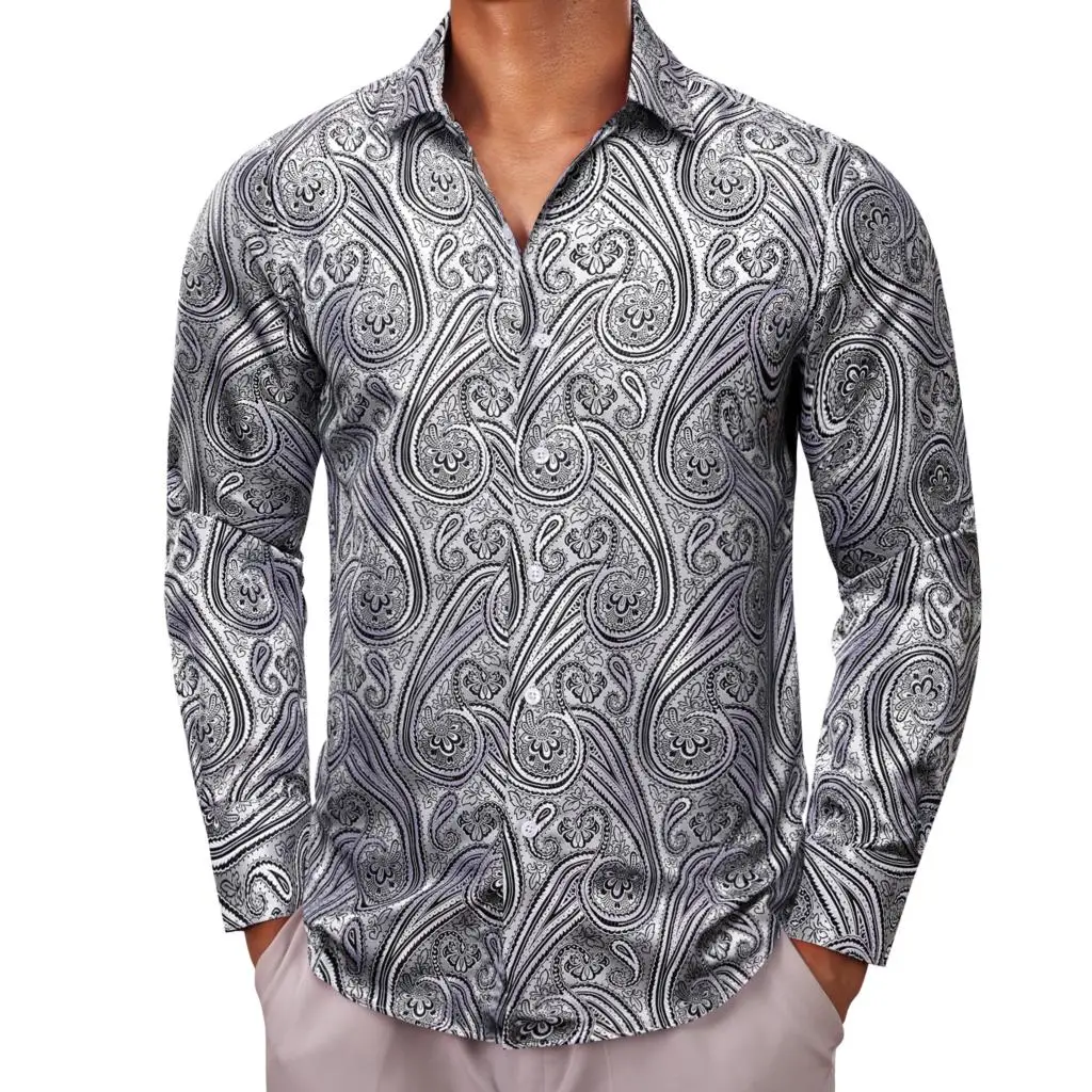 Luxus hemden für Männer Seide Langarm rosa Paisley Slim Fit männliche Blusen lässig formelle Tops atmungsaktive Barry Wang – Detail 37