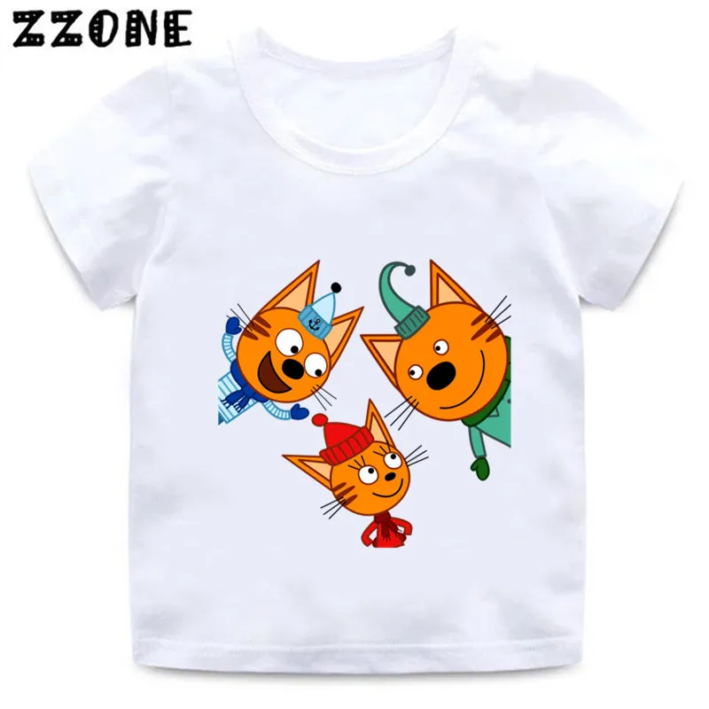 Kid-E-Cats Three Kitten Russian Cartoon Kids T-Shirt Funny Girls Clothes Baby Boys T Shirt New Summer Children Tops, Oooo5411
