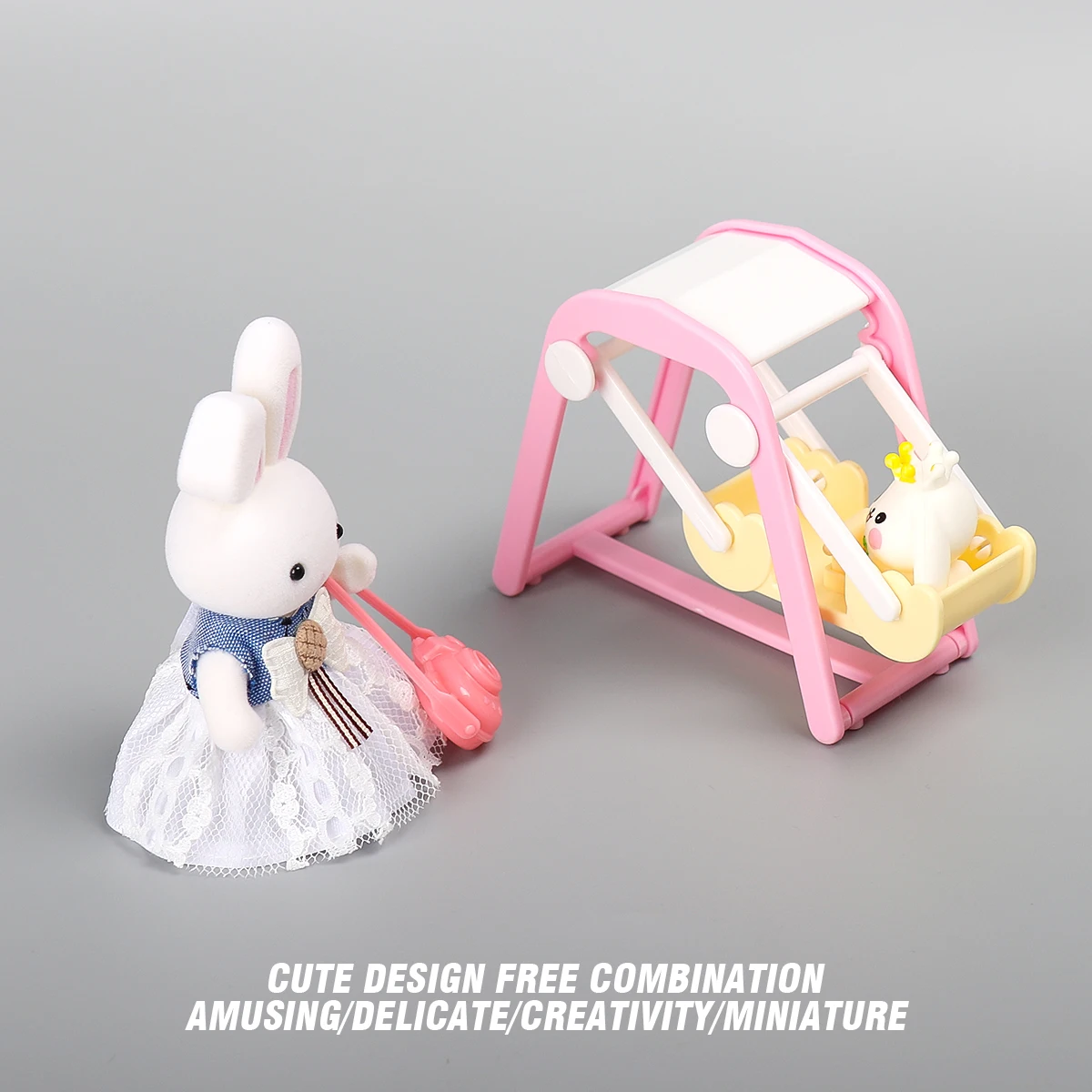1 Set Baby Girls Pretend Play House Role-Play Toy Swing playground Bunny Rabbit Set Children Accessories House Play Toys