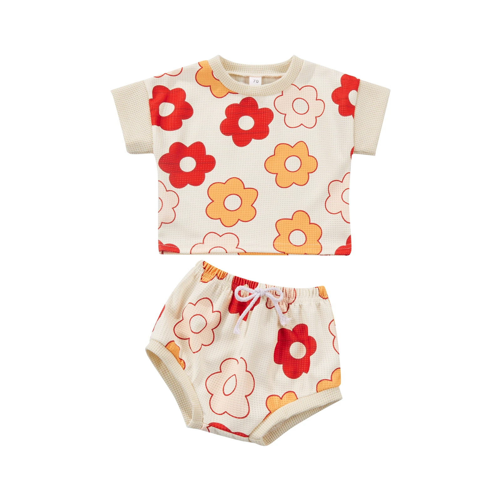 2022 0-3.5YCute Baby Girls Clothing Toddlers Summer Creative Flower Printing Patch Round Collar Short Sleeve Tops+Shorts Set Baby Clothing Set comfotable