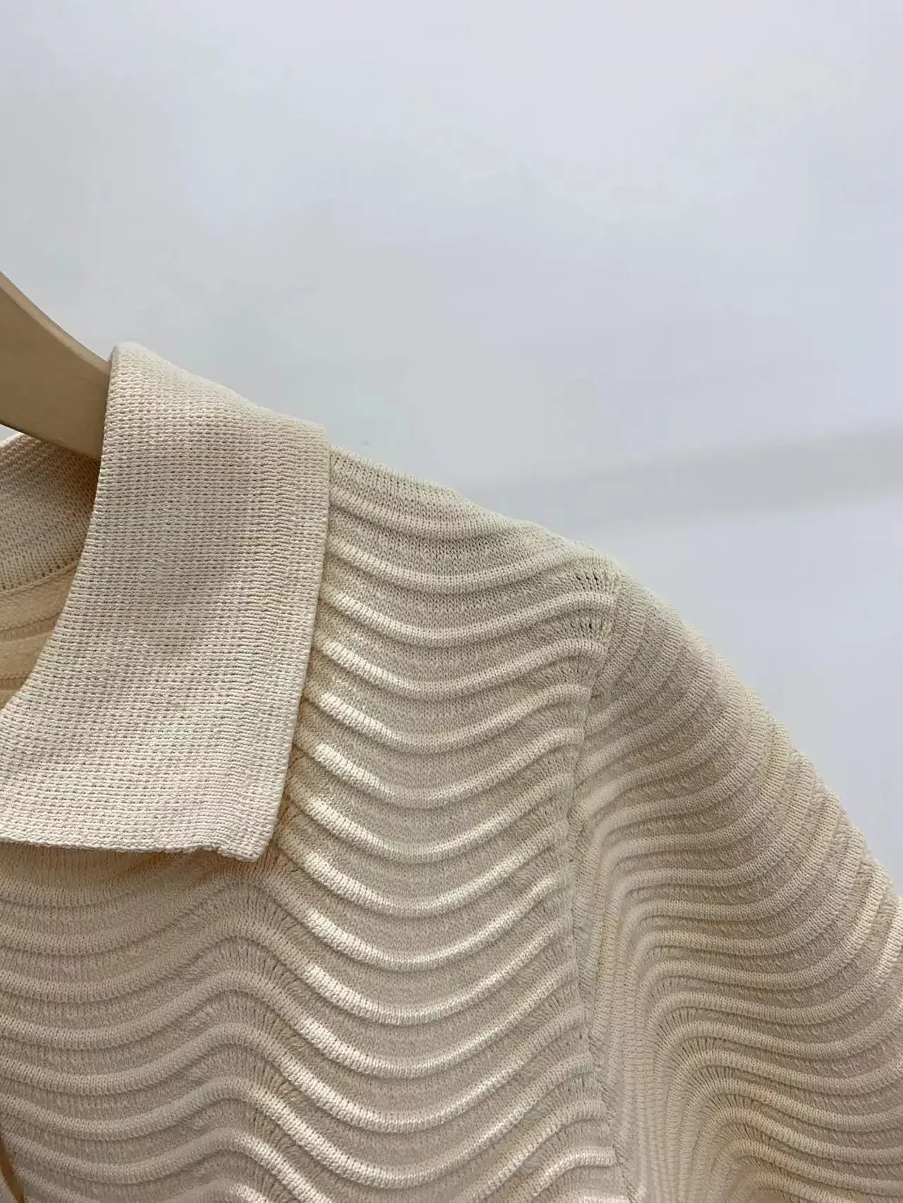 

Lapel Slim Knit Skirt Suit 2023 Spring New Commuting Wavy Texture Knitted Short Sleeve Top+high Waist Skirt Suit Free of Freight