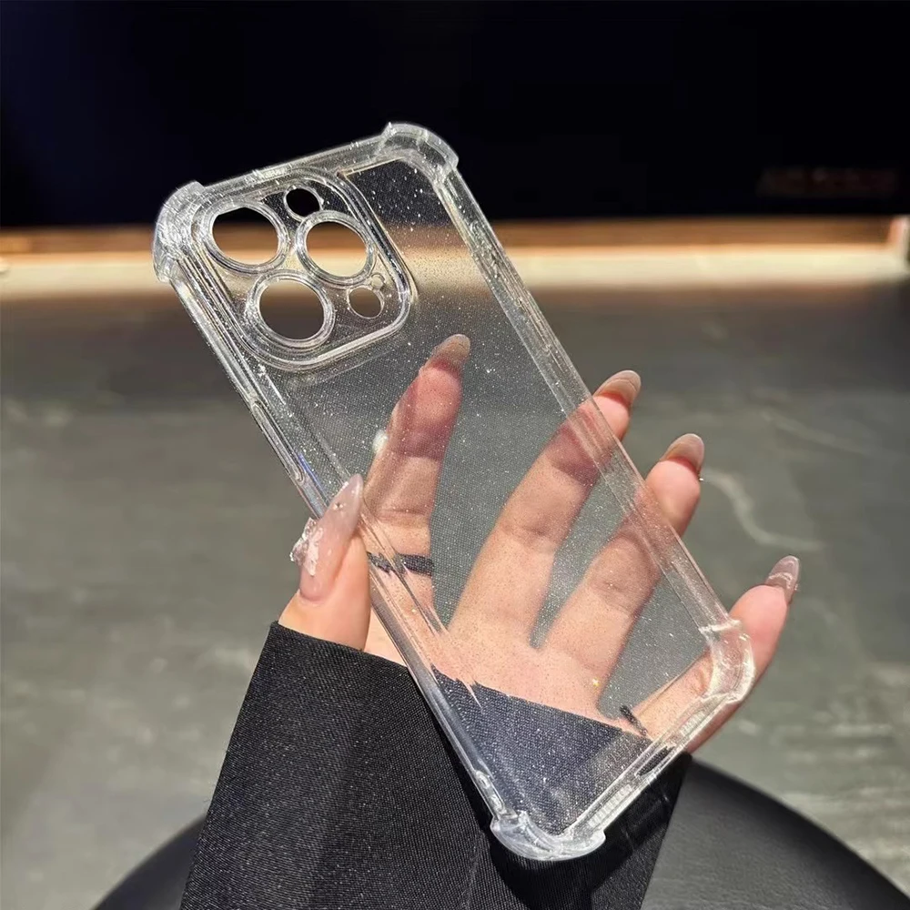Glitzernde, glänzende, transparente Hülle für iPhone 11, 12, 13, 14, 15, 16, 17, Pro Max, weiches Silikon, klare, stoßfeste Abdeckung für iPhone 17 ProMax – Detail 2