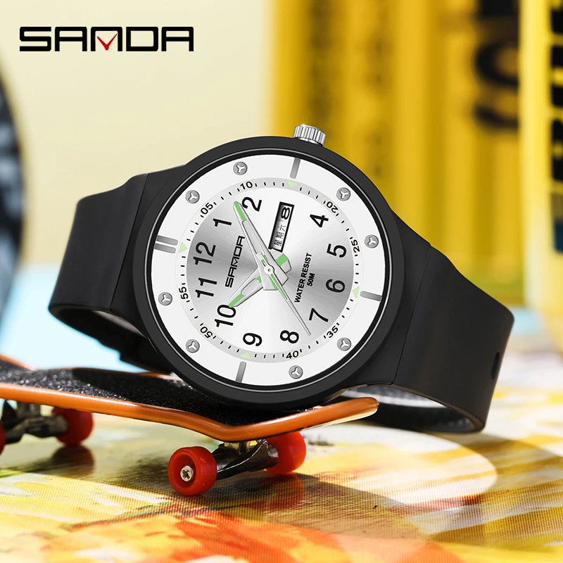New 2023 Top Men's Watches Youth Fluorescent Fashion Trend Outdoor Waterproof Sanda 9012 Calendar Quartz Watch