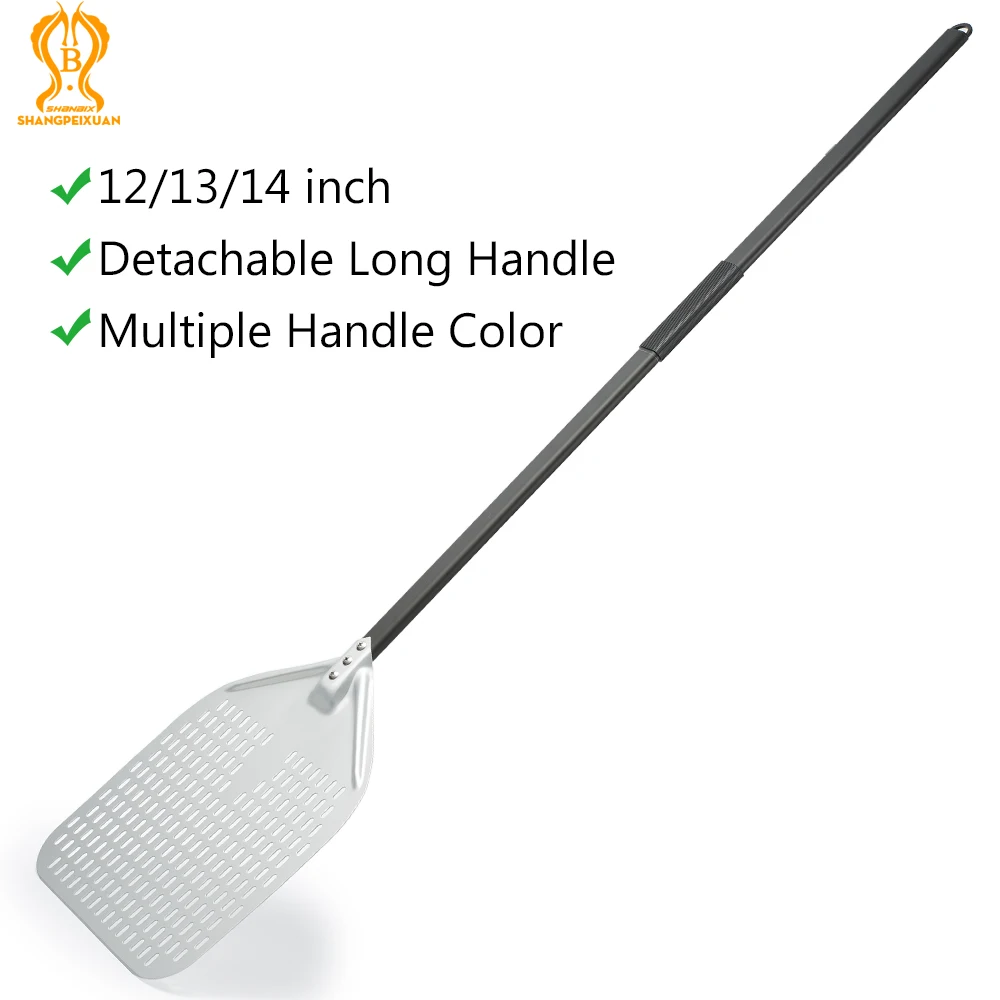 SHANGPEIXUAN 14/13/12 Inch Pizza Peel 51 inch Overall Length Perforated Pizza Shovel Aluminum Peel Oven Accessories