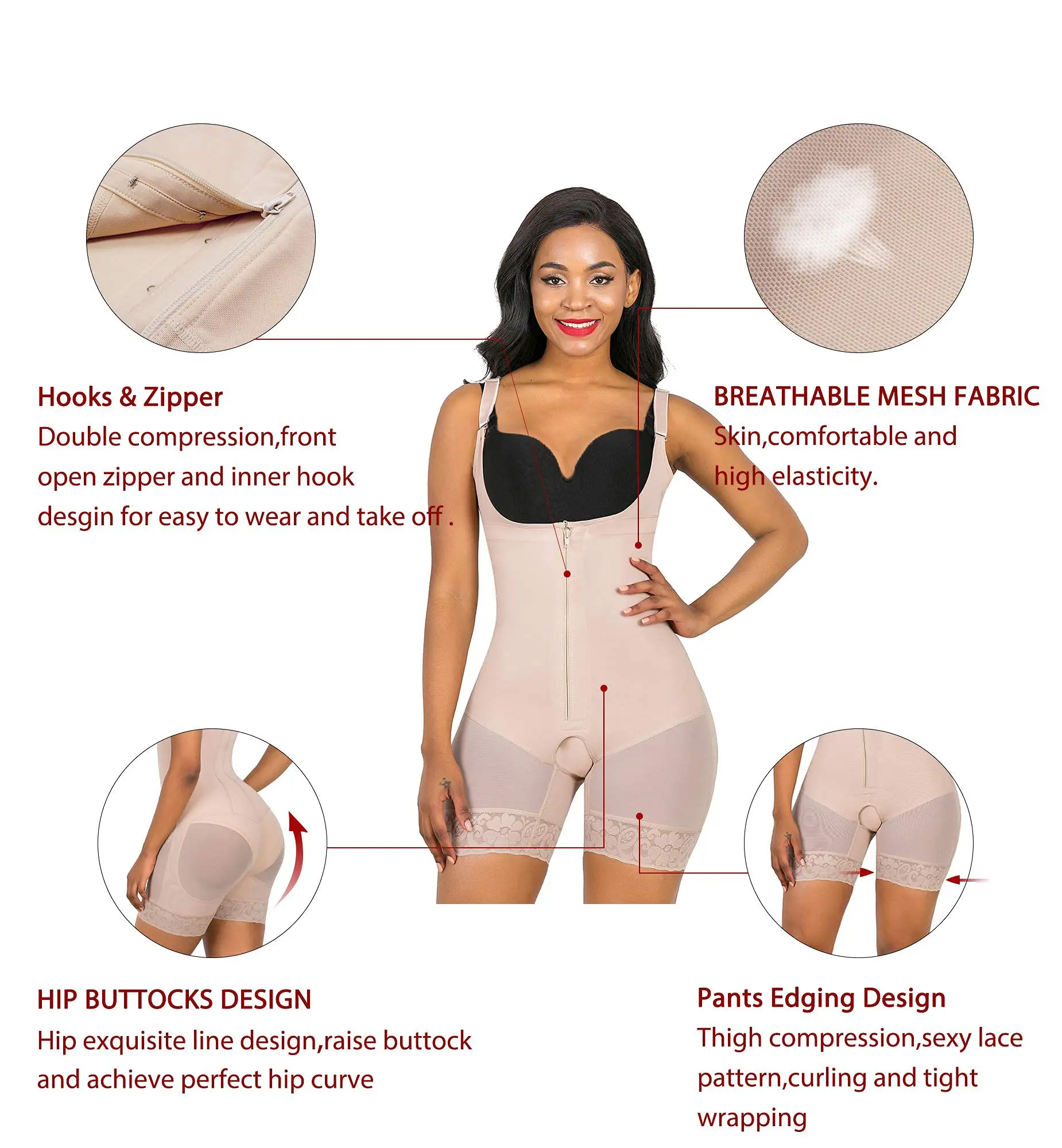 colombianas fajas Shapewear Zip Waist Lace Slimming Shaper Corset Control Butt Lifter Strap Body Shaper Underwear Bodysuit Women spanx underwear