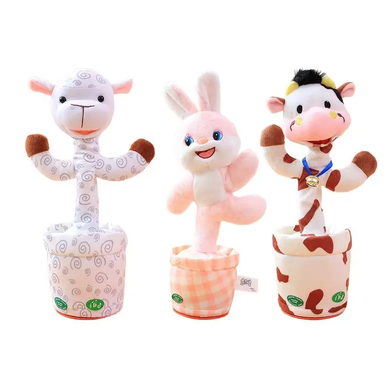 Electric Dancing Talking Stuffed Animals Doll Funny Rabbit Cow Donkey Interactive Plush Toys Party Activities for Kids Adults