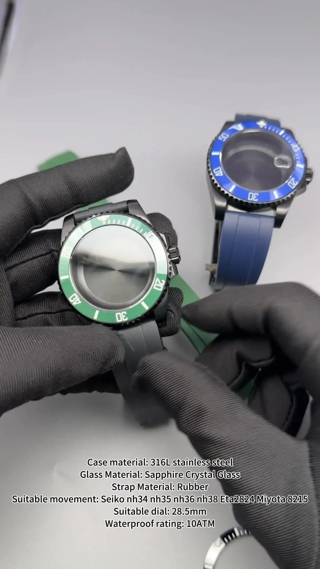 Корпуса для часов 40 мм резиновые ленты черный синий зеленый SUB керамический