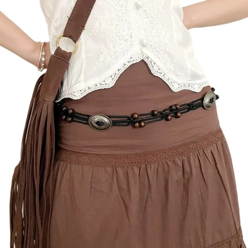 

Этнический женский пояс с бахромой и бусинами, богемная поясная цепочка ручного плетения