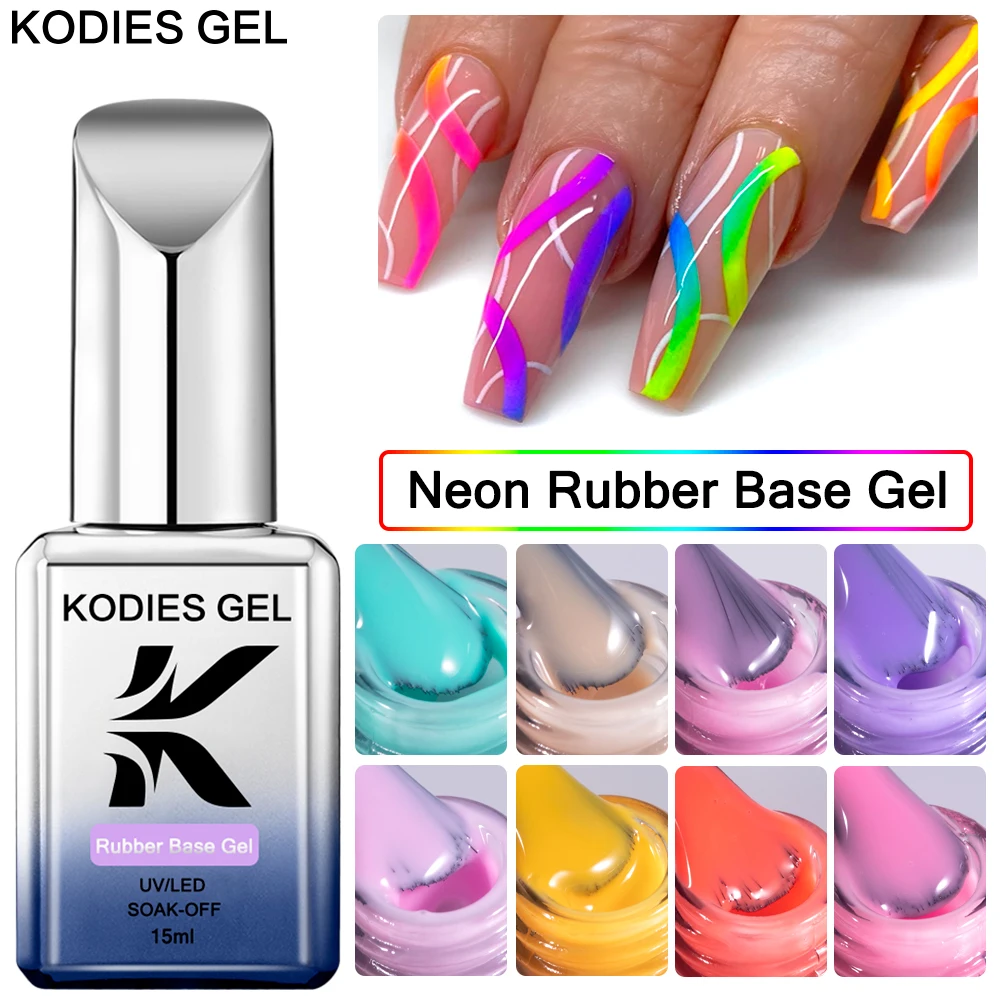 

KODIES GEL Summer Neon Color Rubber Base Gel Nail Polish 2 IN 1 Semi Permanent UV 15ML Soak Off Pink Gel Varnishes for Manicure