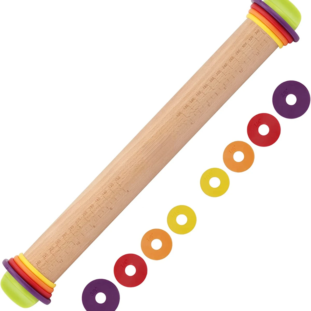43cm Adjustable Rolling Pin with Thickness Rings for Cookie Roller Rod