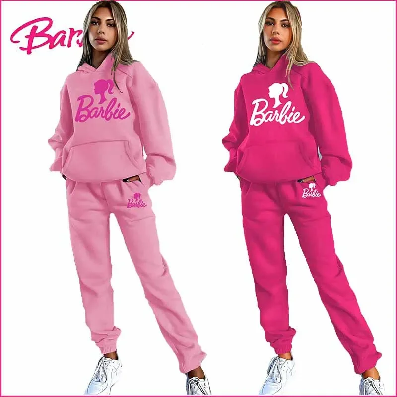 

2023 New Miniso Barbie Sportswear Suit Casual Padded Thickened Sweater Sportswear Suit Winter Warm Two-Piece Suit Faversatile
