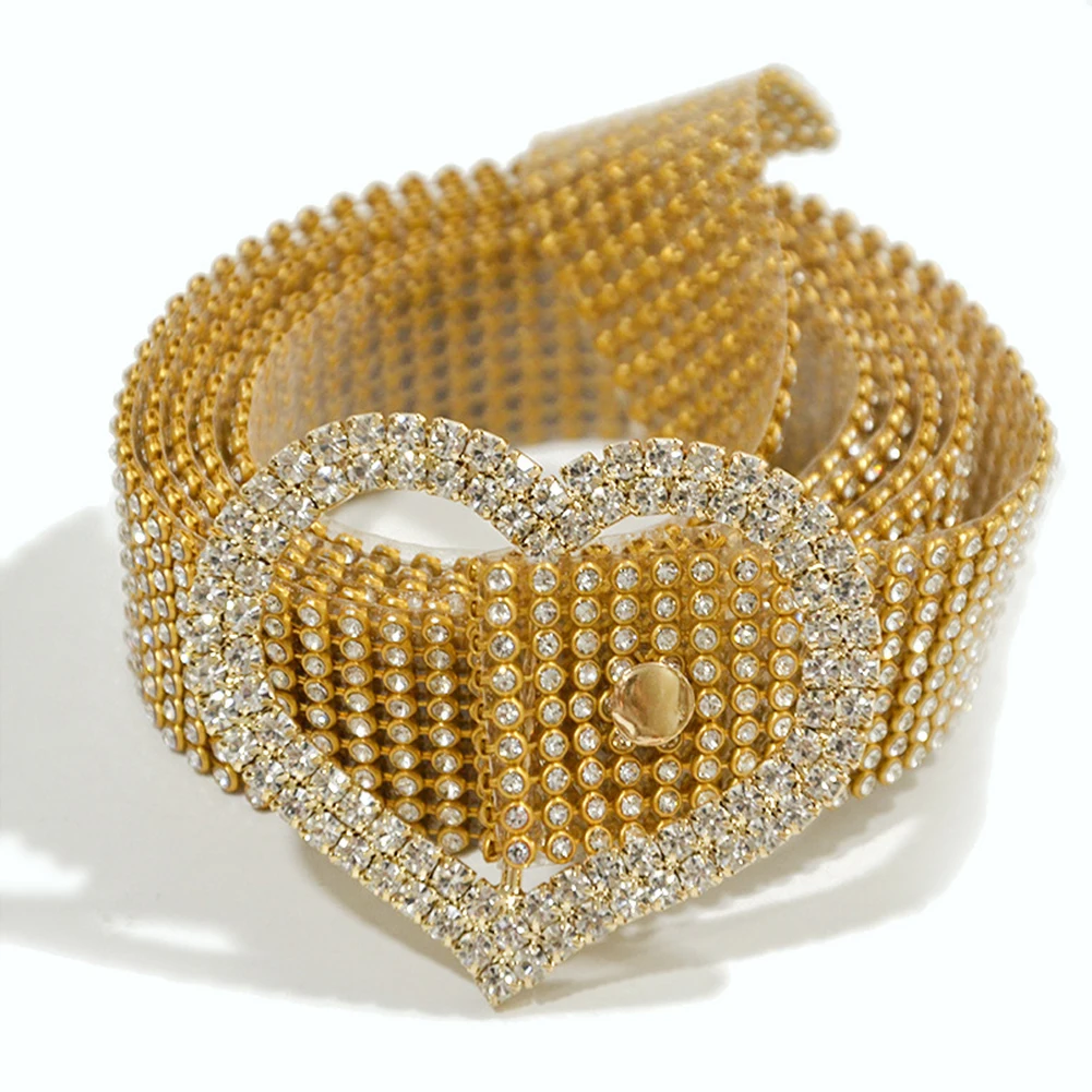 

Luxury Belt Rhinestone Inlaid Round Heart Oval Buckle Belt Jeans Diamond Rhinestone Crystal Belt Luxury Large Party Waist Belt