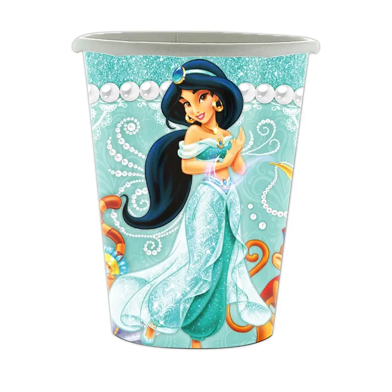 Birthday tableware set Birthday party supplies Party supplies Disposable tablecloth Princess Jasmine Birthday Party Decor Disposable Tableware Cup Plate Tablecloth Balloon Banner Set Baby Shower Supplies