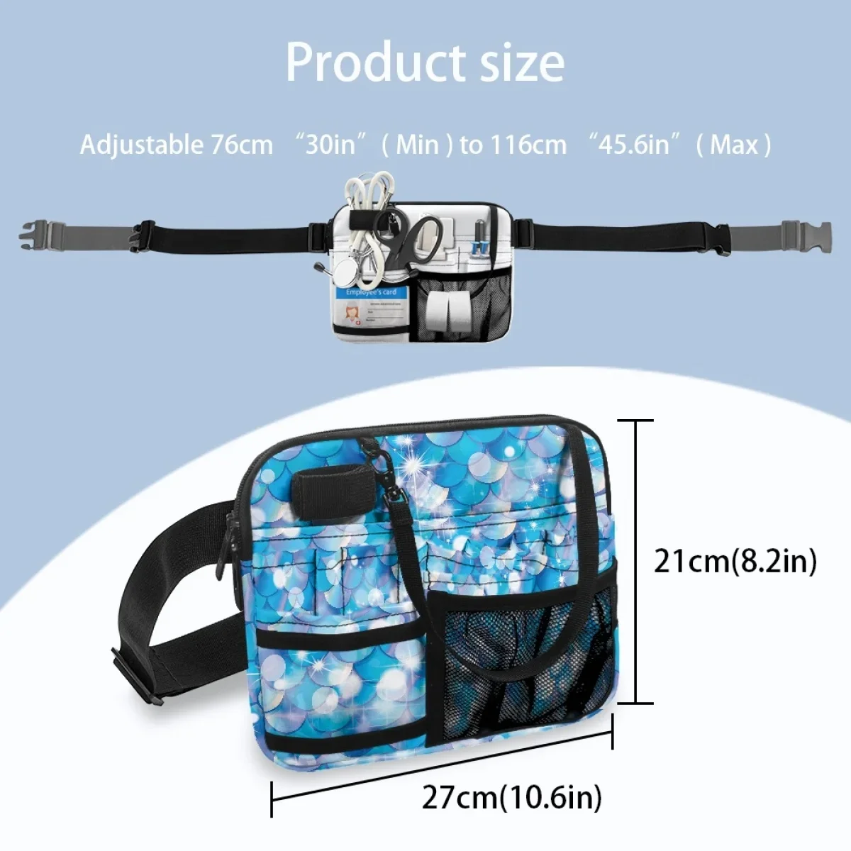2024 Luxury Fish Scales Print Portable Hip Bag Nursing Tool Storage Bags Nurse Professional Shoulder Fanny Pack Print on Demand