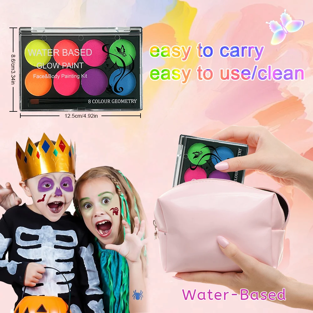 8 Colors Body Painting Palette for Tattoo Art UV Glow in The Dark Makeup Carnival Artist Cosplay Art Party Festival Cosmetics 5