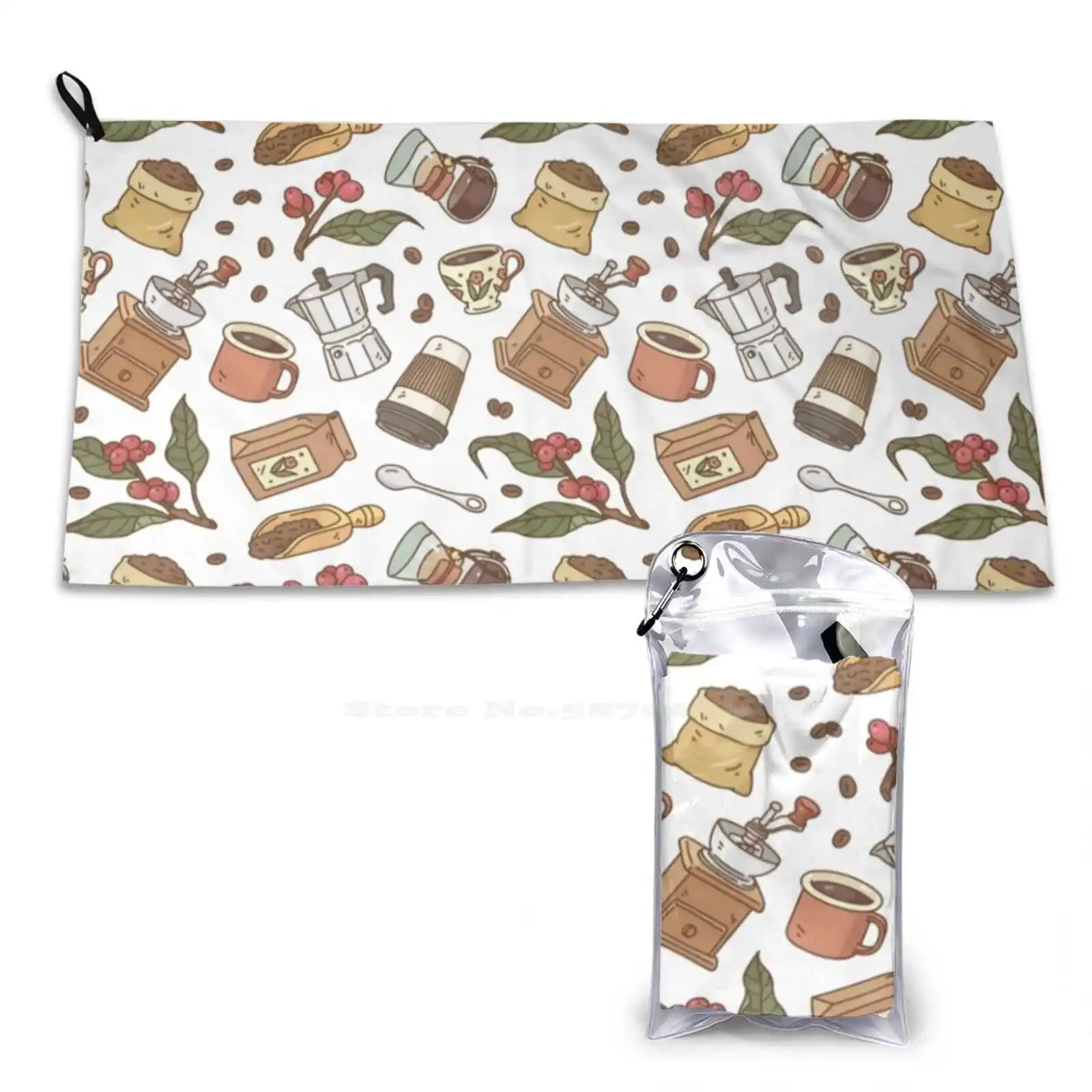 Coffee Break Pattern Print Asciugamano Da Spiaggia Asciugamano Da Viaggio Coffee Break Coffee Time Coffee Pattern Caffettiera Coffee Addict