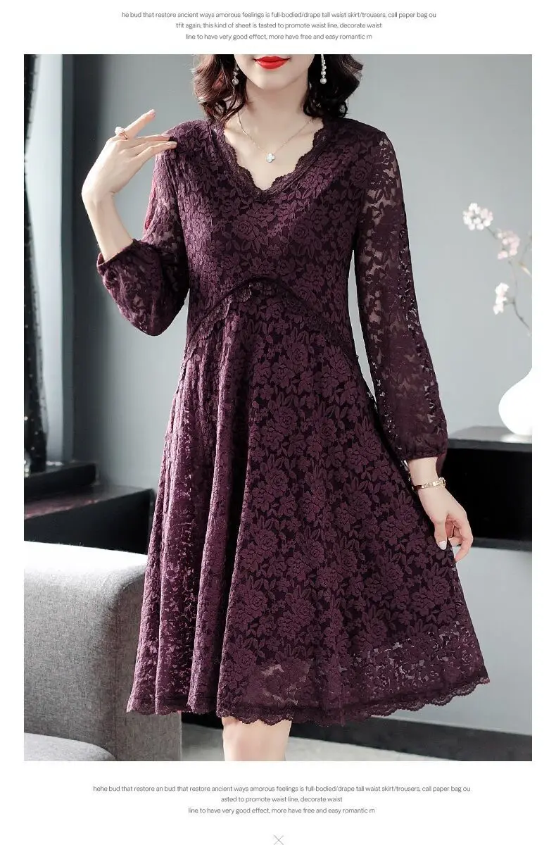 Spring Autumn Solid Lace Sexy Aesthetic Dress Women Long Sleeve Hollow Out Chic Vestidos De Fiesta Elegant Fashion Robe Femme