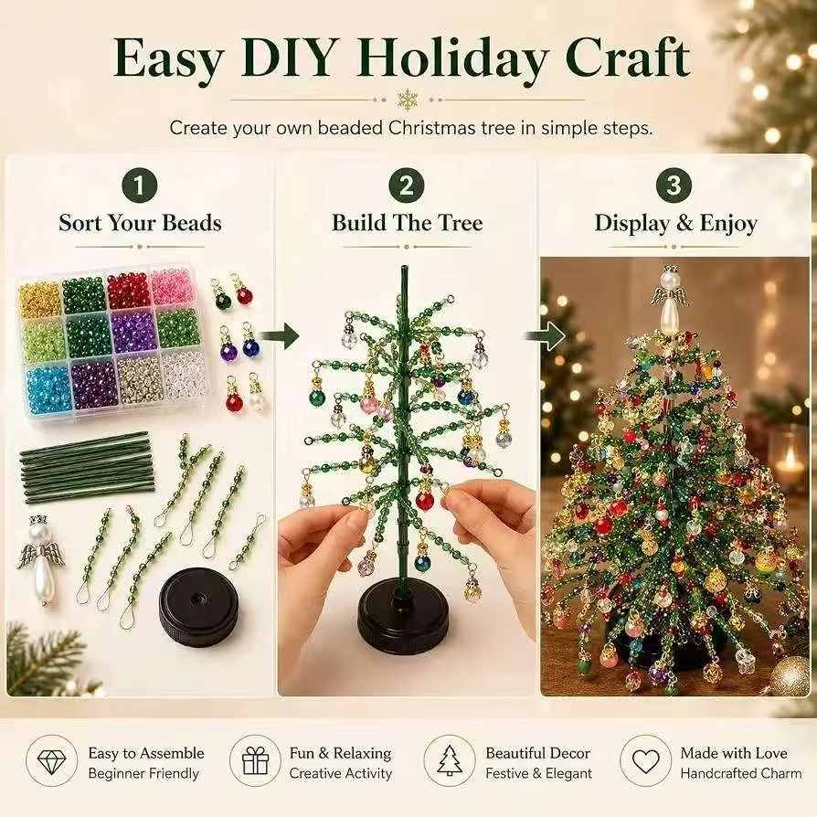 Festive DIY Beaded Christmas Tree Kit - Craft Set for Home Decor & Holiday Gifts