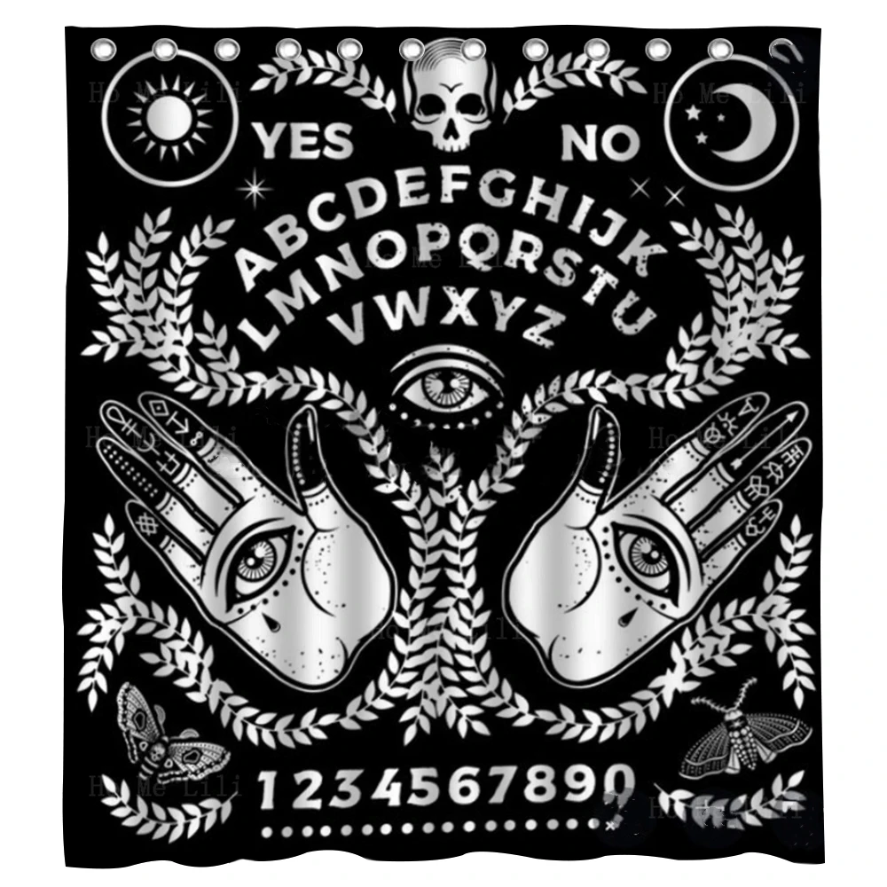 

Доска Ouija с руками, оккультизм, готический череп и летучая мышь, пентаграмма, сатанический баннер с декором для ванной комнаты, занавеска для душа