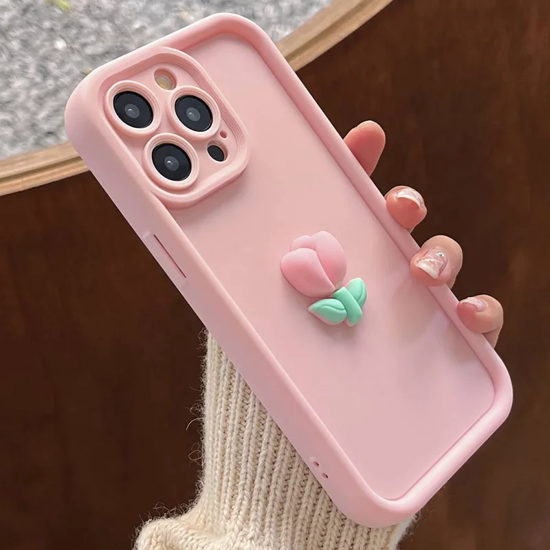 Voor iPhone 16 14 15 Tulp Bloemen Siliconen TPU Achterkant Telefoonhoesje Anti-val voor iPhone 11 12 13 Pro Max X XS XR Zachte Hoes_voghion.com