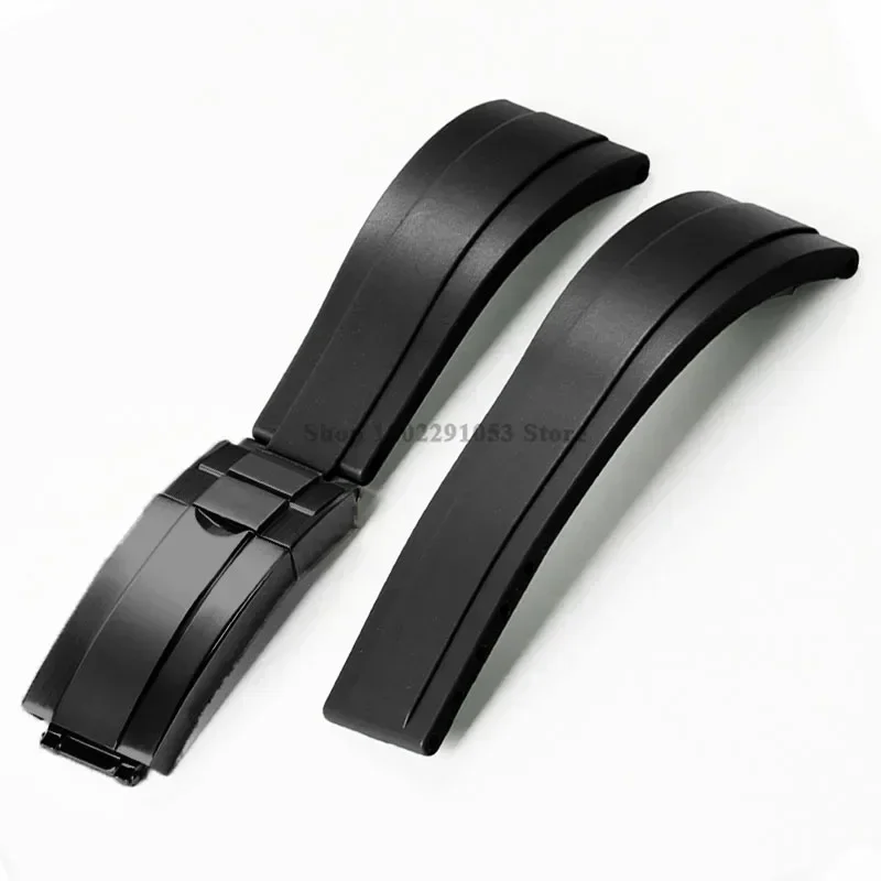 Premium 20mm Waterproof Rubber Watch Strap with Metal Folding Buckle