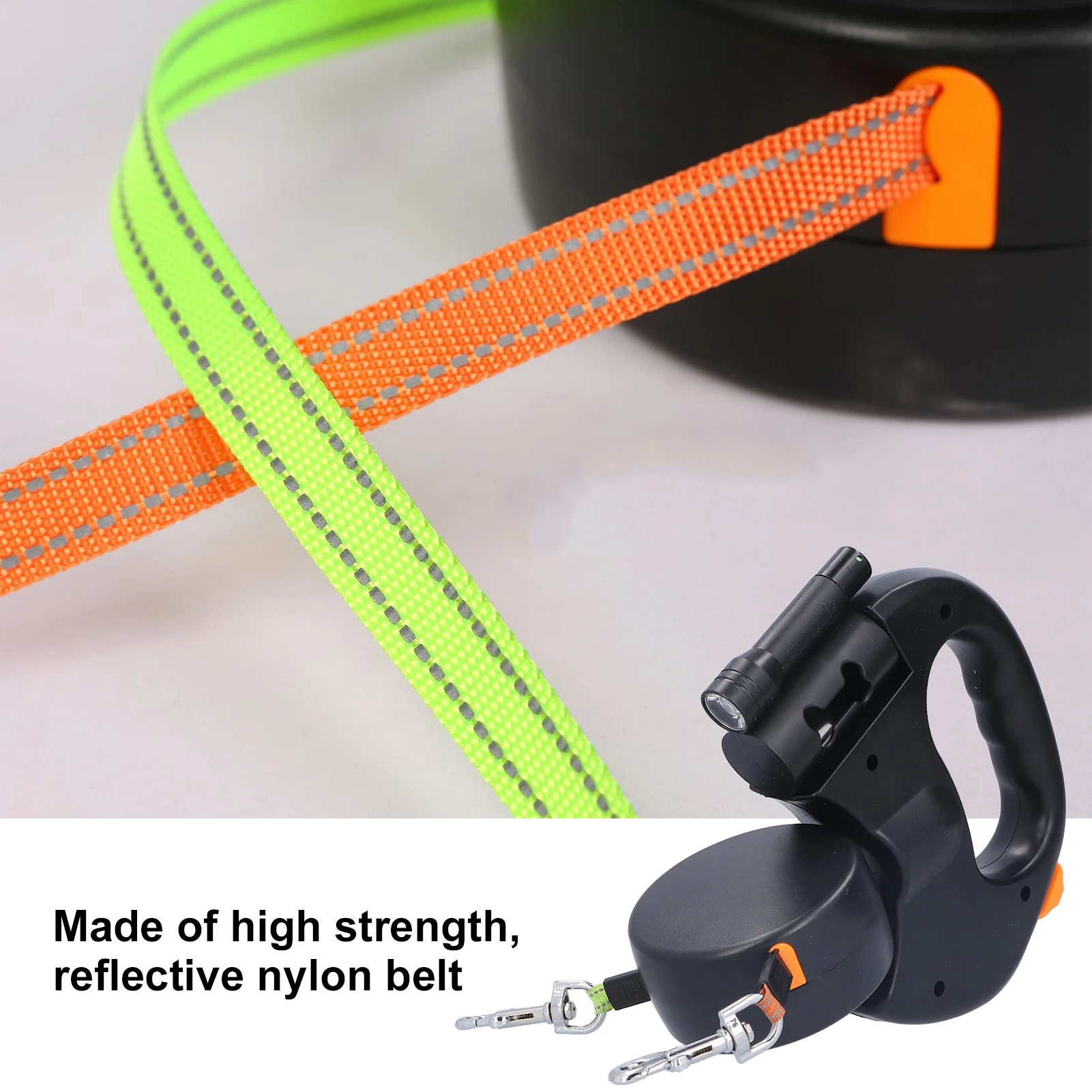 Dog Leash Retractable Pet Leash Automatic Retractable Pet Leash 1 Tow 2 Double Dog with Flashlight and Bag Dispenser