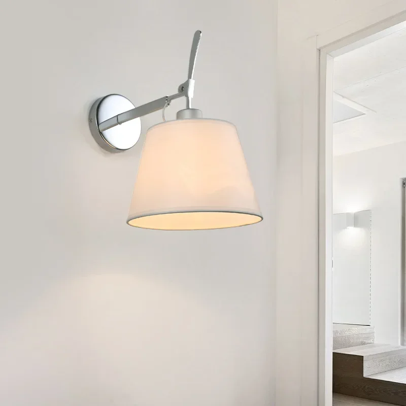 

Fabric Wall Lamp Designer Arm Folding Clip Lamps Adjustable for Living Room Study Office Bedroom Bedside Chrome Bedside Lamps