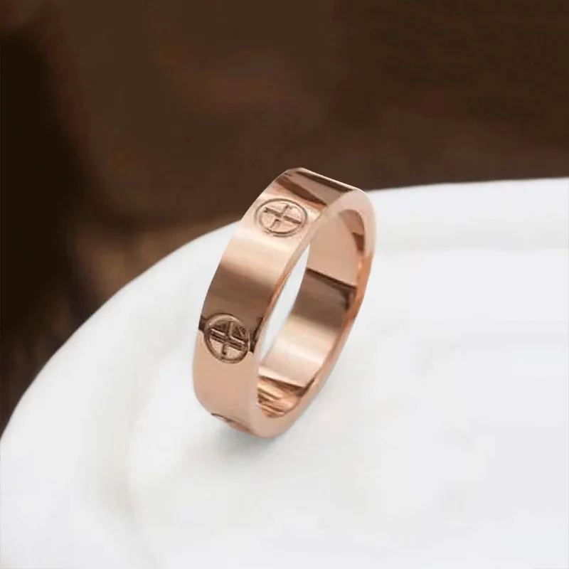 Stainless Steel Rose Gold Color Love Ring for Women Men Couple CZ Crystal Luxury Brand Jewelry Wedding Gift