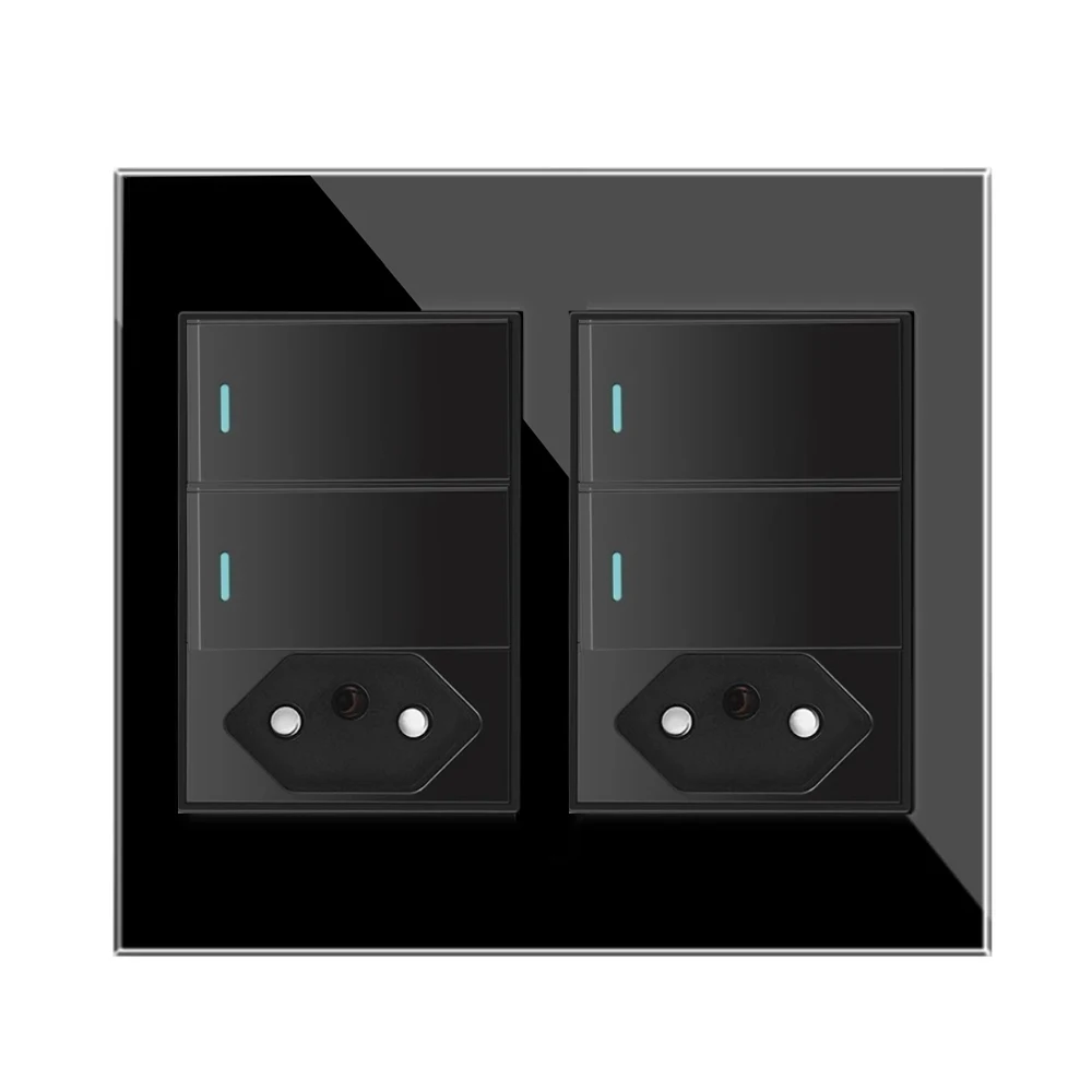 Shawader-brasil Tomada Interruptor de Parede Tomada Porta Usb Tipo-c Tomada Pressão Power Painel de Vidro Posição Jack Casa e Escritório 4*4