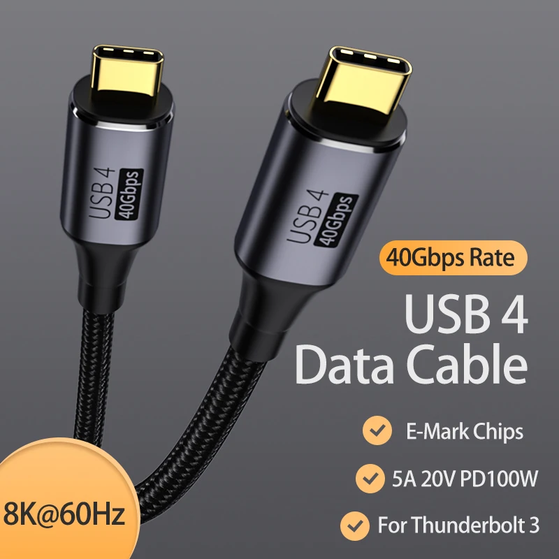 USB 4.0 Ÿ C to cŸ ̺, 40Gbps 8K @ 60Hz PD 100W    ̺ ڵ Ʈ 3/4 ƺ  ƮϿ