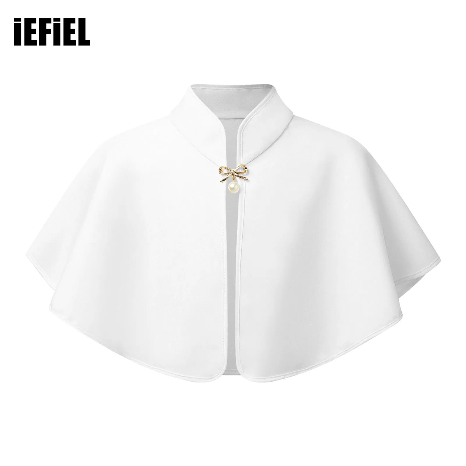 

Kids Girls Elegant Shawl Wraps Bolero Exquisite Brooch Mock Collar Open Front Cap Solid Color Party Dress Accessory