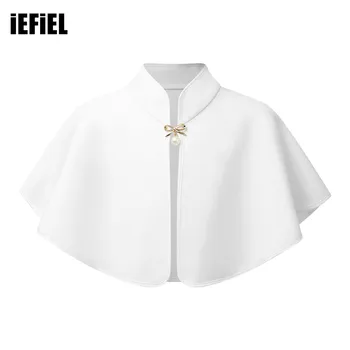 여아용 우아한 숄 랩 볼레로 절묘한 브로치 모크 칼라 오픈 프론트 캡, 단색 파티 드레스 액세서리
