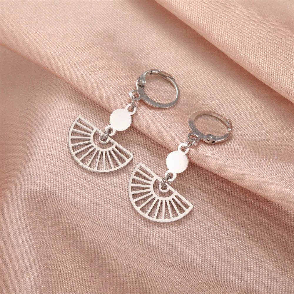 Halbrunde Form Fan Anhänger baumeln Creolen Frauen Mädchen geometrische böhmische Edelstahl Schmuck Geburtstag Party Geschenke – Detail 16