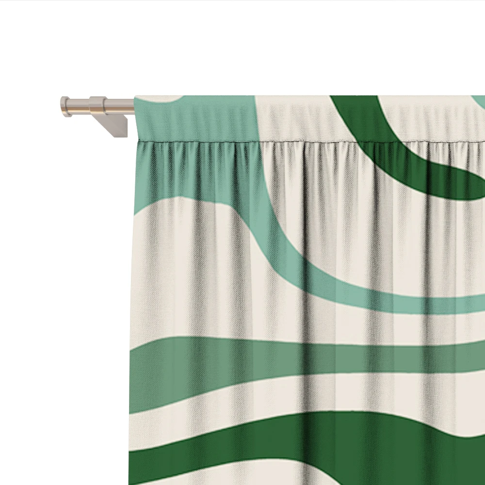 2PC Home Decoration Curtains With Green Flowing Water Ripple Pattern And Rod Pocket Curtains,Kitchen,Coffee Shop, Living Room,