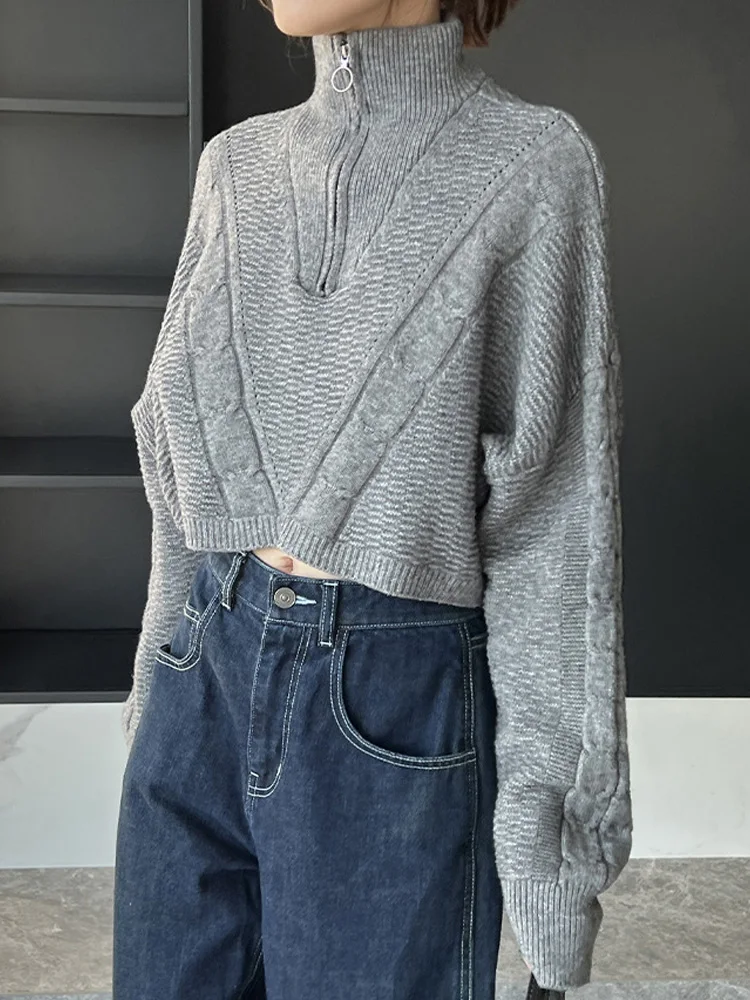 

Женский укороченный свитер на молнии ENjoyce, винтажный толстый вязаный свитер в Корейском стиле, повседневный свободный трикотажный топ, для осени и зимы