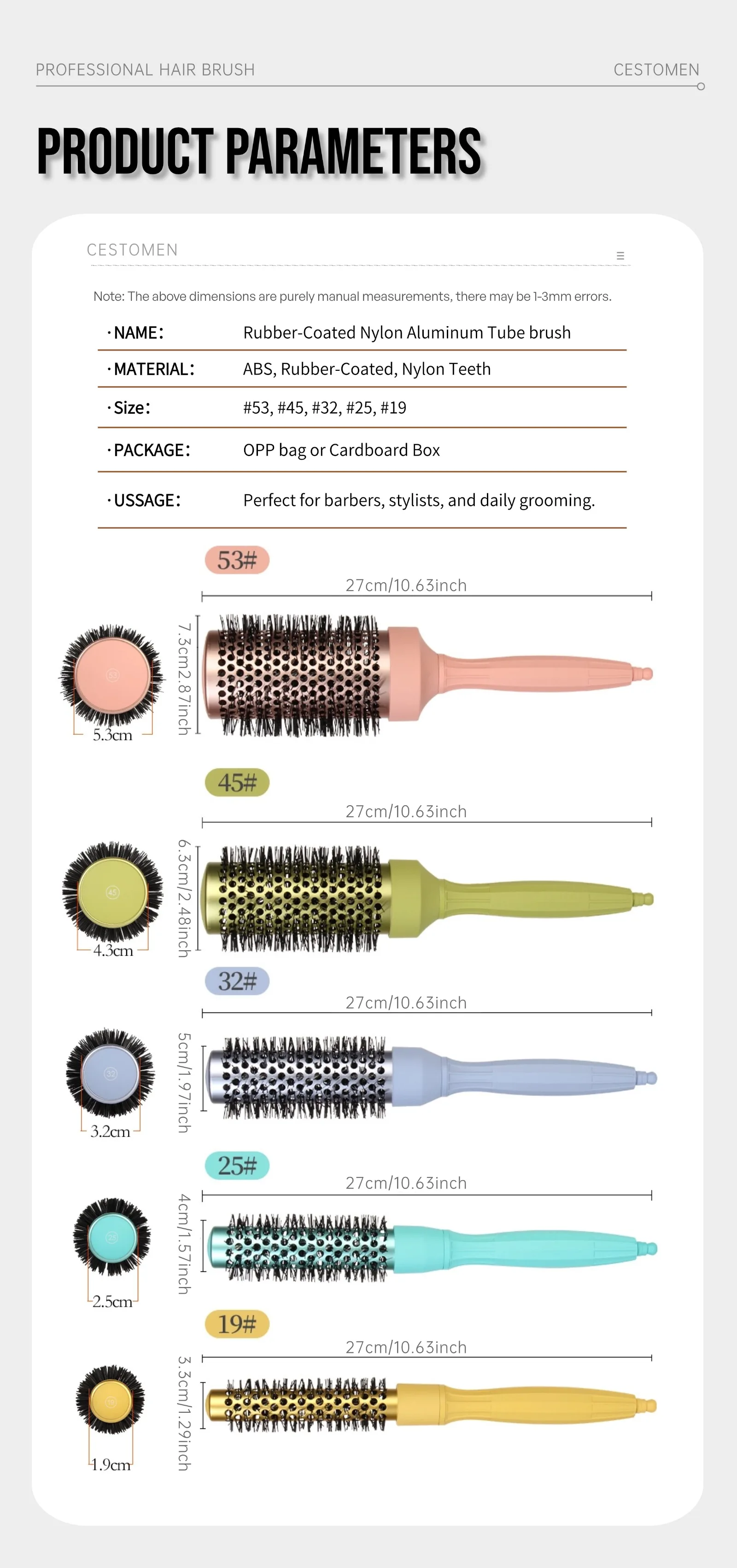 1 Stücke Professionelle 5 Größe Salon Haar Styling Pinsel Abnehmbare Schwanz Runde Haarkamm Nass Trocken Dual-Use-aluminiumrohr Roller Werkzeuge – Detail 5