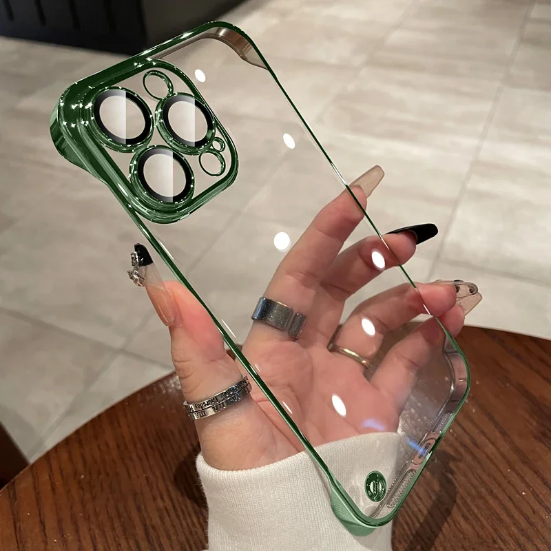 Luxury Plating Frameless Transparent Case with Glass Camera Protection