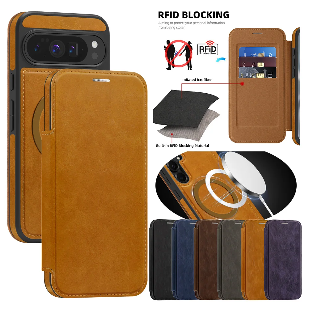 Magnetic Leather Flip Case with Card Slot and Magsafe Compatibility