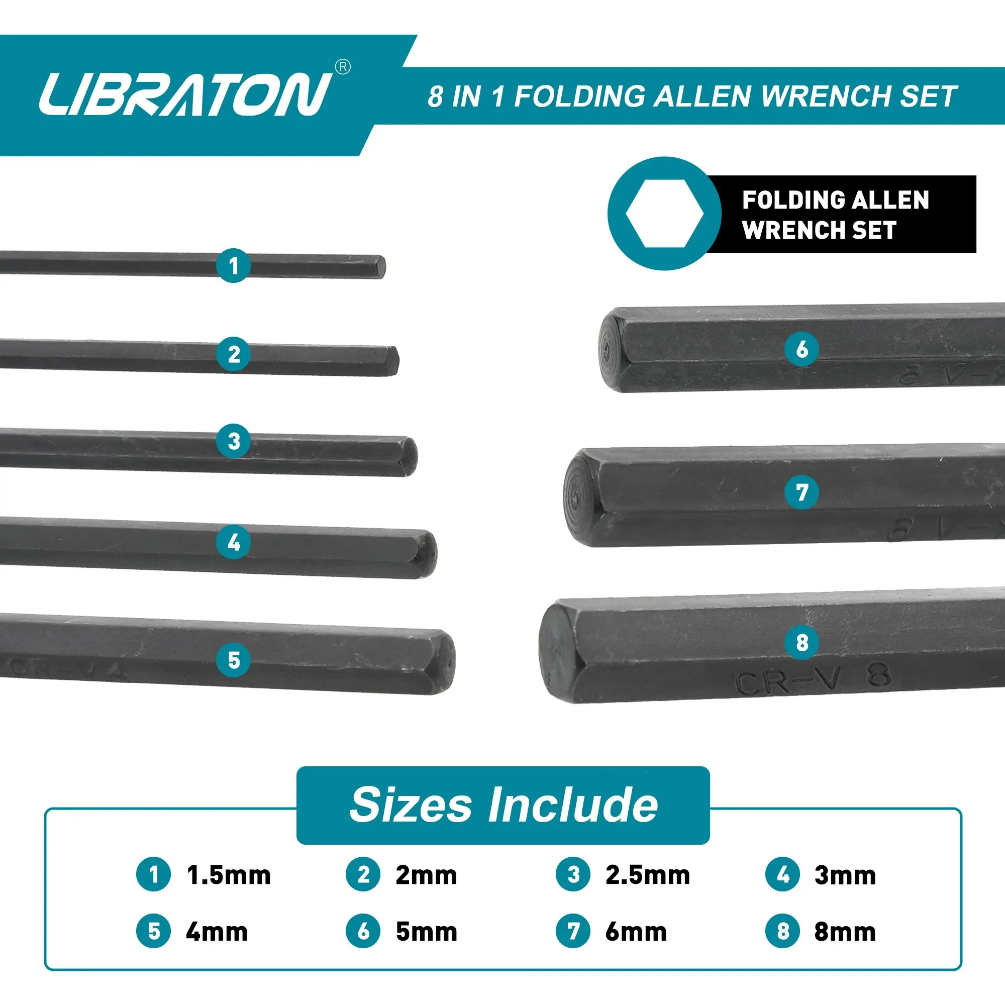 LIBRATON 8 in 1 Folding Allen Wrench Set Metric Allen Key Set Tool Or Folding Tamper Proof Torx Key Set Portable Star Wrench Kit 2