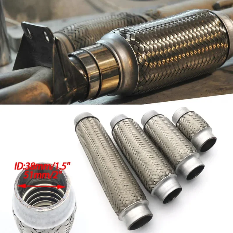 Exhaust Pipe Connector ID 38/51mm Car Exhaust Tube Telescopic Flexible Connection Braid Bellows Stainless Steel Muffler Pipe Welded Universal