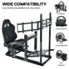 Aluminum Racing Simulator Cockpit, Triple Monitor Mount, Black Seat, Compatible Logitech/Thrustmaster/Fanatec, Multi-Adjustable 3