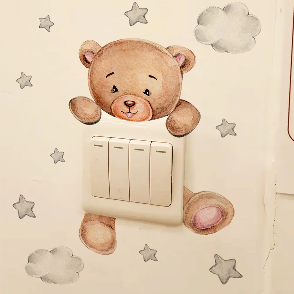 Cartoon Bear Star Switch Sticker For Kid Baby Room Bedroom Decoration Mural Self-adhesive Home Decor Wallpaper Cute Wall Decals