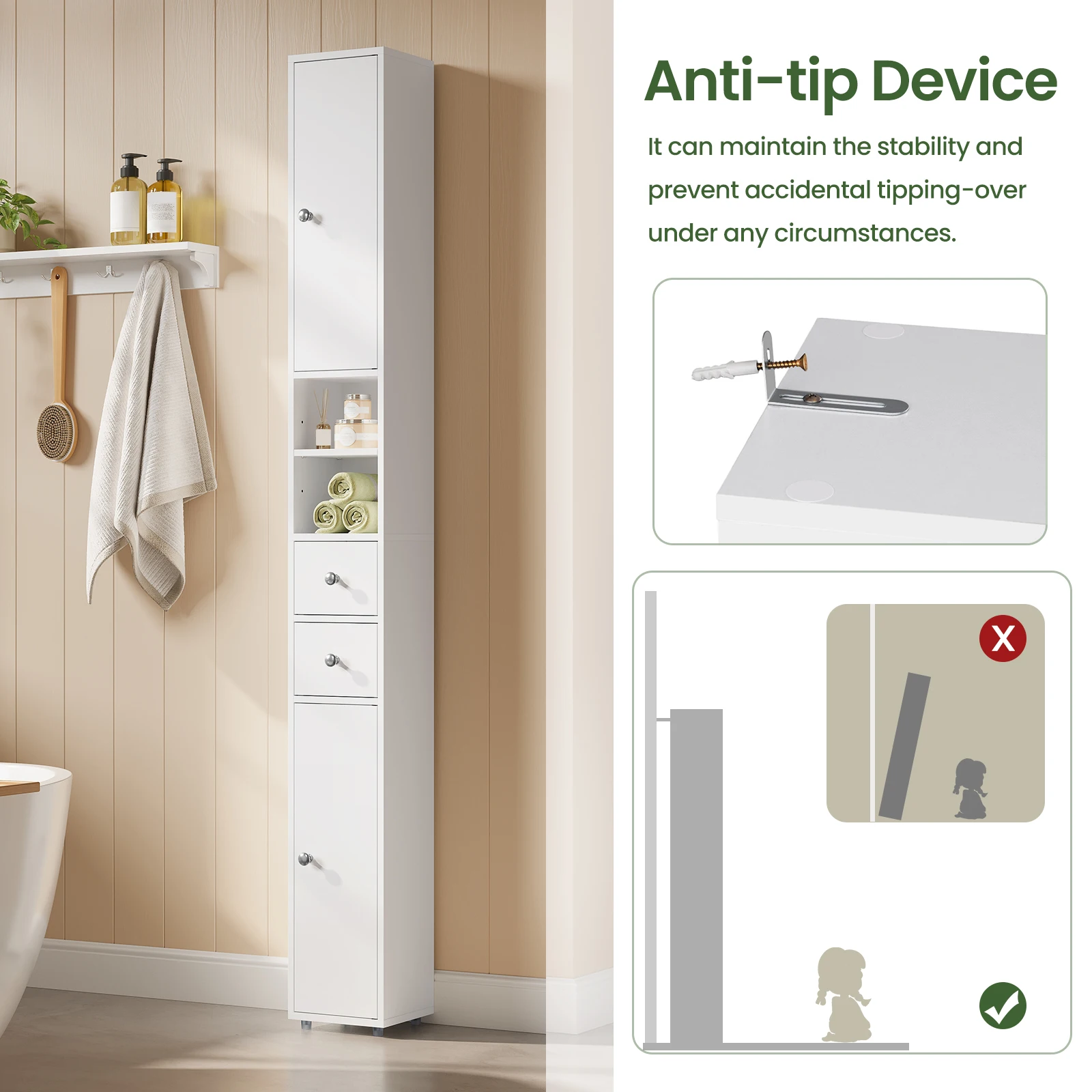 Armadietto Portaoggetti Sottile Per Bagno 5 Ripiani - Mobile Stretto Multifunzionale, Organizer Per Spazi Piccoli - 2