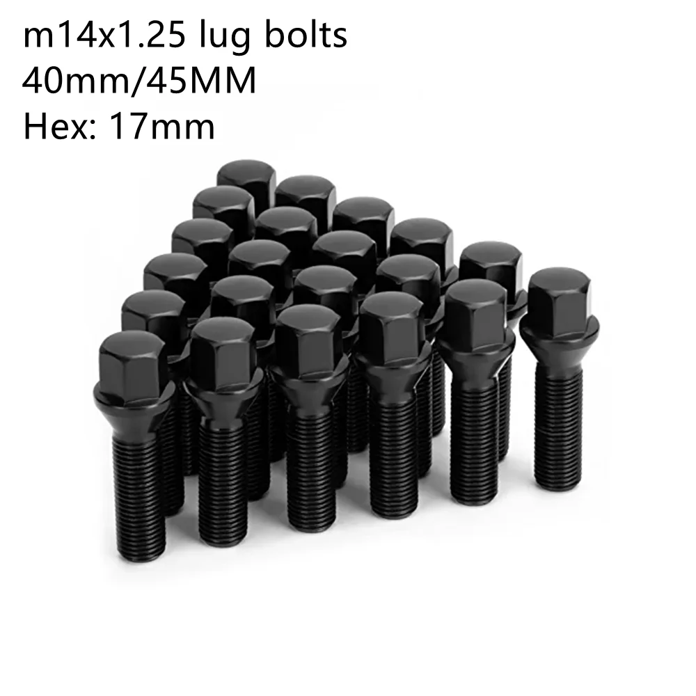 20pcs Black M14x1.25 Lug Bolts 17 hex 30mm/35mm/ 40mm/45mm Thread Shank