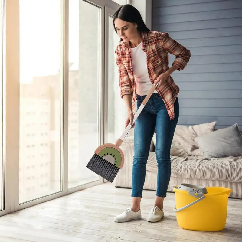 Small Broom With Dustpan Combo Set Fruit Design Broom Little Housekeeping Helper Set House Cleaning Tools For Boys And Girls 4