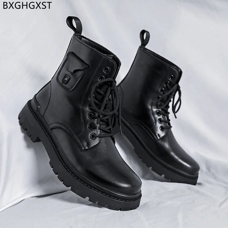 

Platform Boots for Men Male Motorcycle Shoes for Man 2022 Martin Boots Man Luxury Brand Leather Boots Men Casual Shoes Chaussure